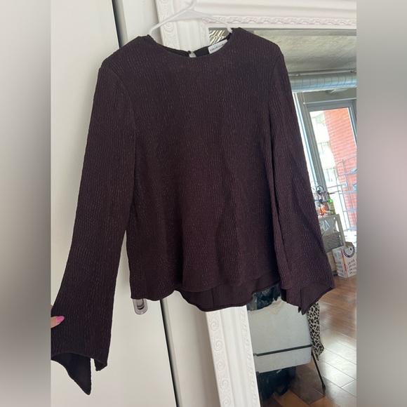 Scanlan Theodore Crepe Textured Eggplant Flared Sleeve Blouse - Picture 5 of 7